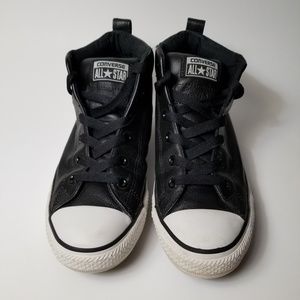 Converse black leather high tops